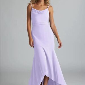 Azazie Purple High Low Gown Spaghetti Strap Sleeveless